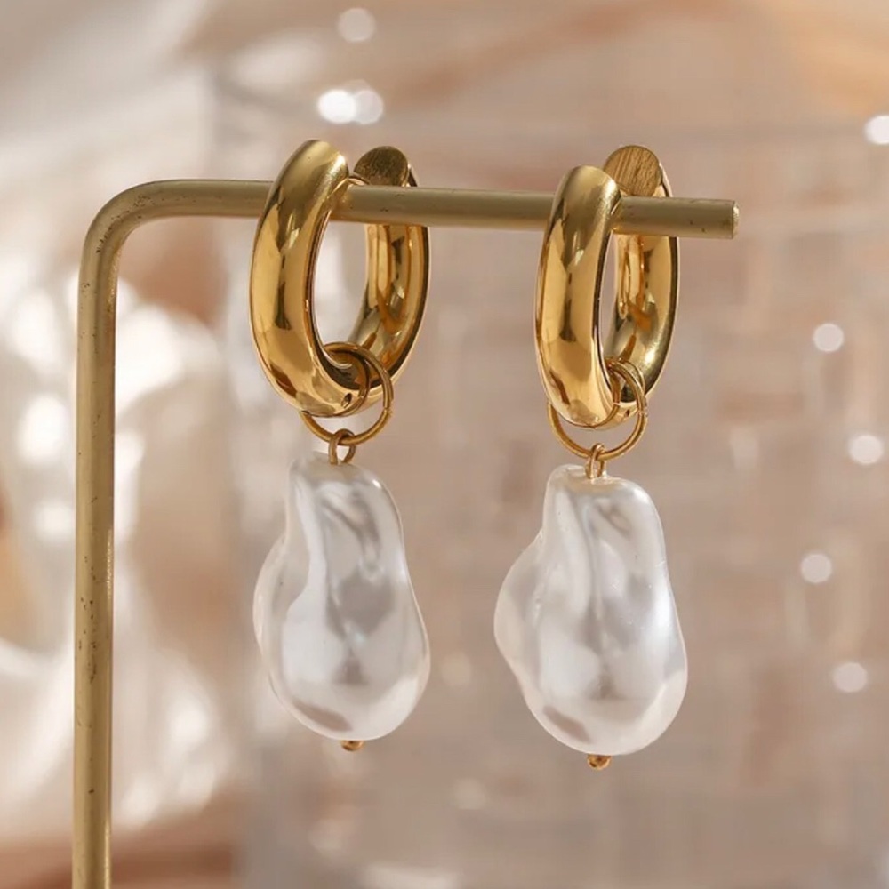 irregular earrings in stainless steel, imitation pearl